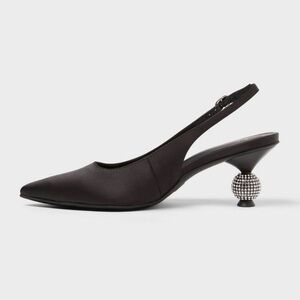 a new day Black Slingback Heels with Embellished Heel